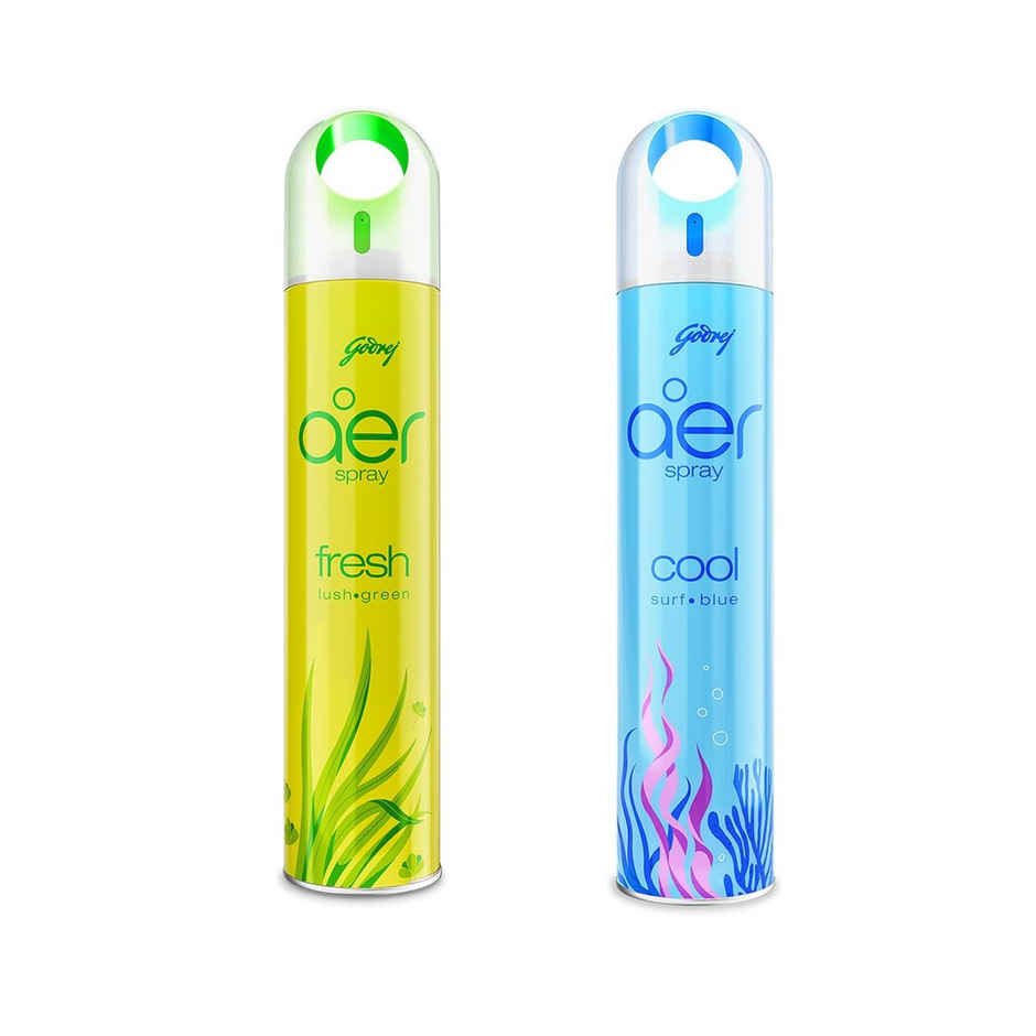 Godrej Aer Room Freshener Spray - Fresh Lush Green(240ml) & Godrej Aer Room Freshener Spray - Cool Surf Blue(220ml) Combo