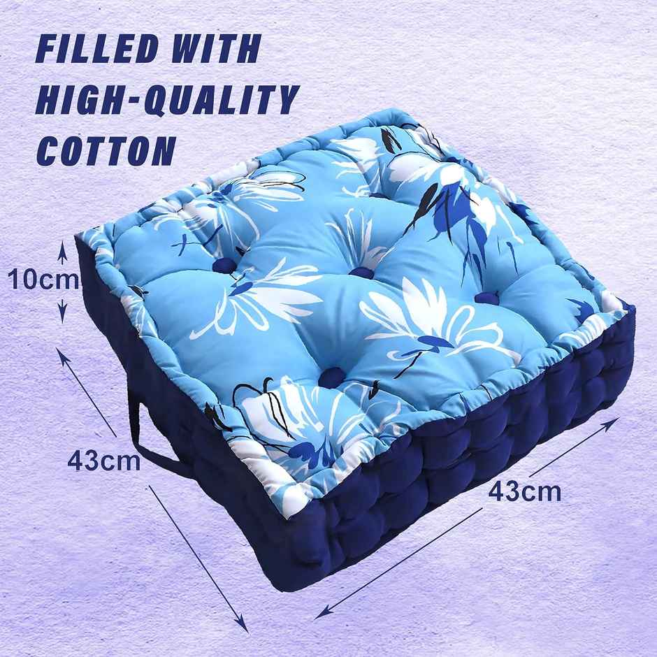 Kuber Industries Square Chair Pad | Comfortable Floral Cushion for Meditation (Sky Blue)
