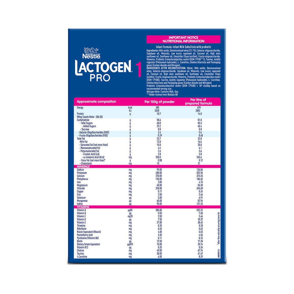 Nestle Lactogen Pro 1 Infant Formula Baby Powder, Probiotic & Prebiotics | 0-6 Months