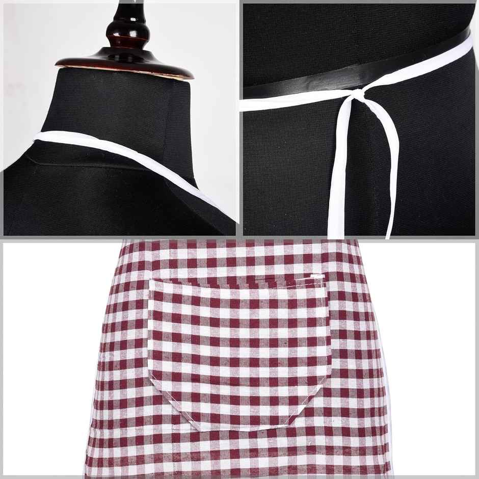 Kuber Industries Cotton Front Pocket Kitchen Check New Apron|Apron for Restaurent|Maroon