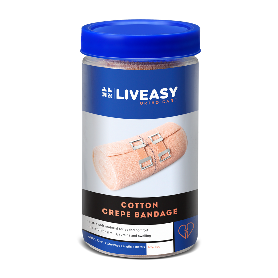 Liveasy Ortho Care Cotton Crepe Bandage - Reduces Strain Sprain & Swelling - 10 Cms X 4 Meters