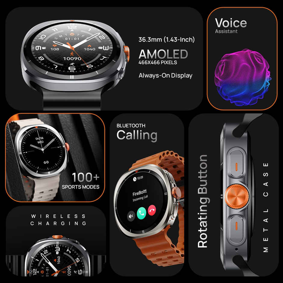 Fire-Boltt Axiom Smart Watch 1.43" SUPER AMOLED Display, Rotating Crown,Smart Watch for Man | Black