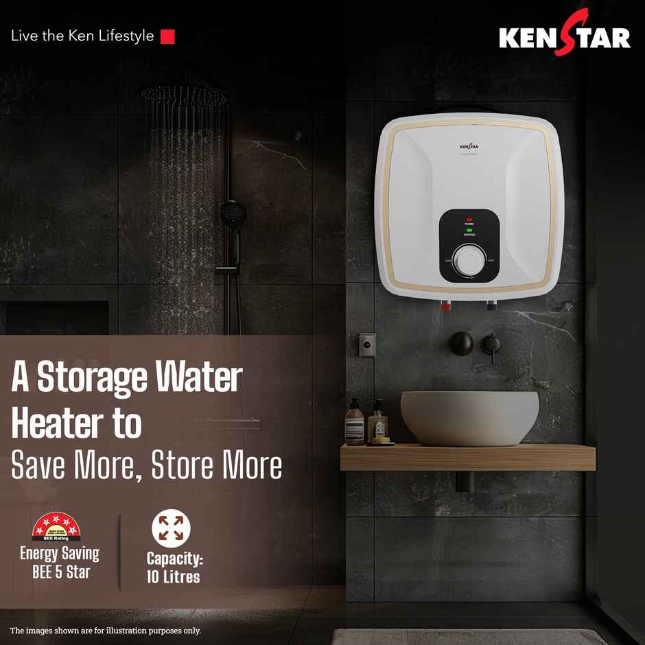 Kenstar QUANTUM 10L 5 Star Rated Square Storage Water Heater with Glassline Coated Tank, 2000W