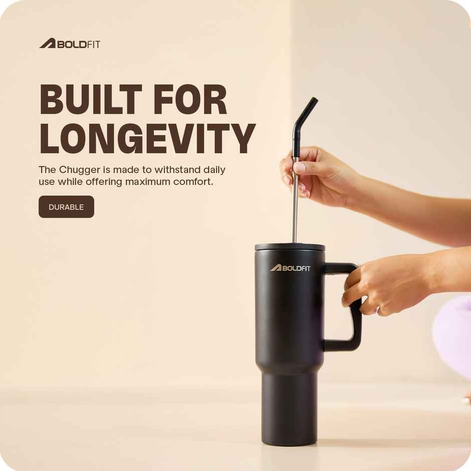 Boldfit Tumbler Bottle with Lid and Straw | Stainless Steel | Double Insulated | 1200 ml | Onyx