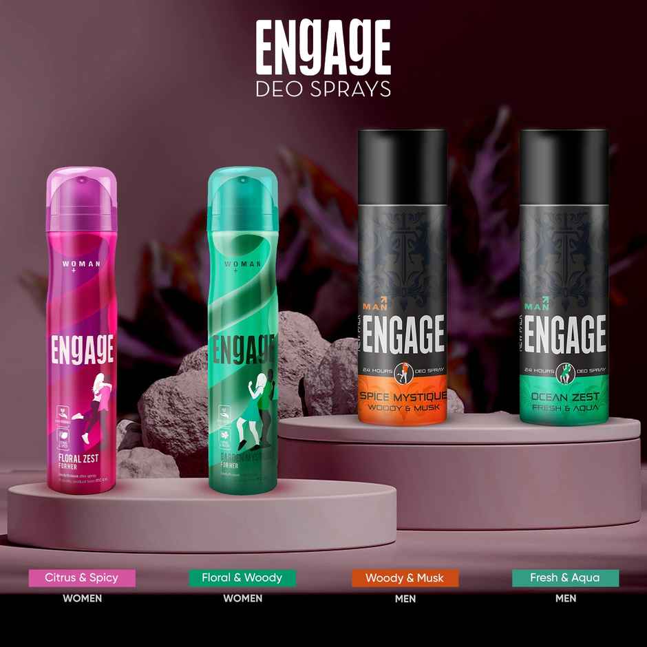 Engage Floral Zest Deodorant for Women, Citrus & Floral, Skin Friendly