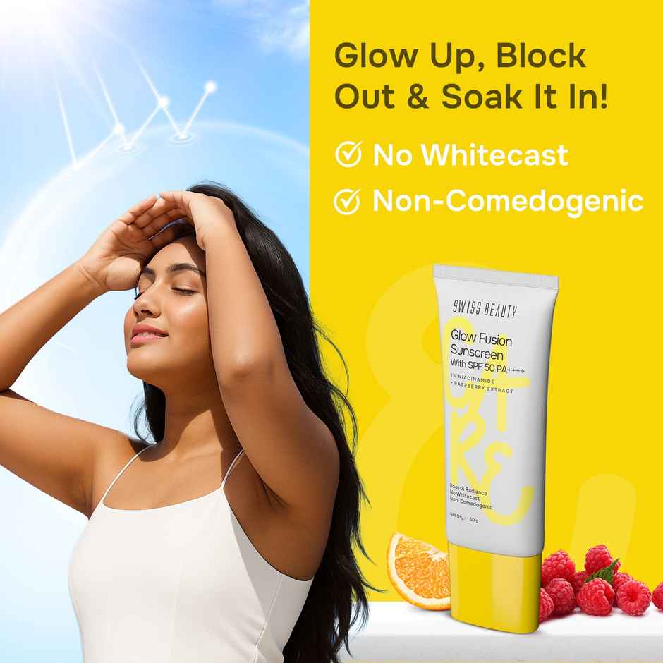 Swiss Beauty Care Glow Fusion Sunscreen SPF50 PA++++ | 1% Niacinamide & Raspberry Extract