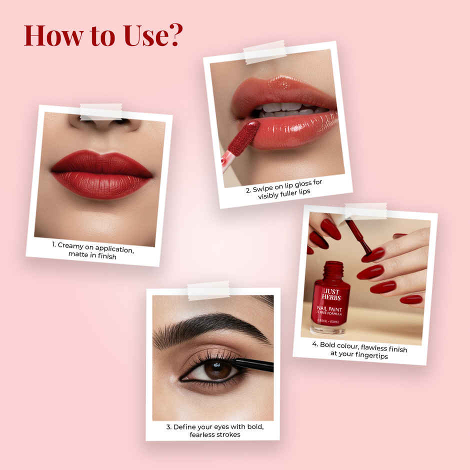 Just Herbs Paint Me Red Beauty Bag With Matte Lipstick Lip Gloss Kajal Nail Polish