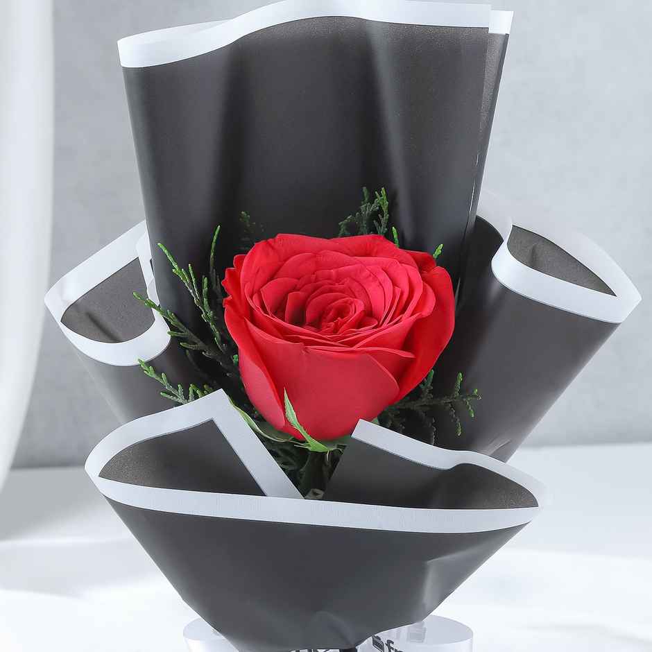 Galaxy Smooth Milk Chocolate Bar For Gifting (110g) & Fnp Single Red Rose Bouquet (1pc) Combo  