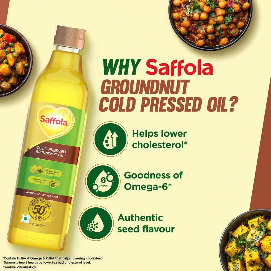 Saffola Groundnut (Peanut) Cold Pressed Oil | Cold Pressed Groundnut Oil | Helps Lower Cholesterol