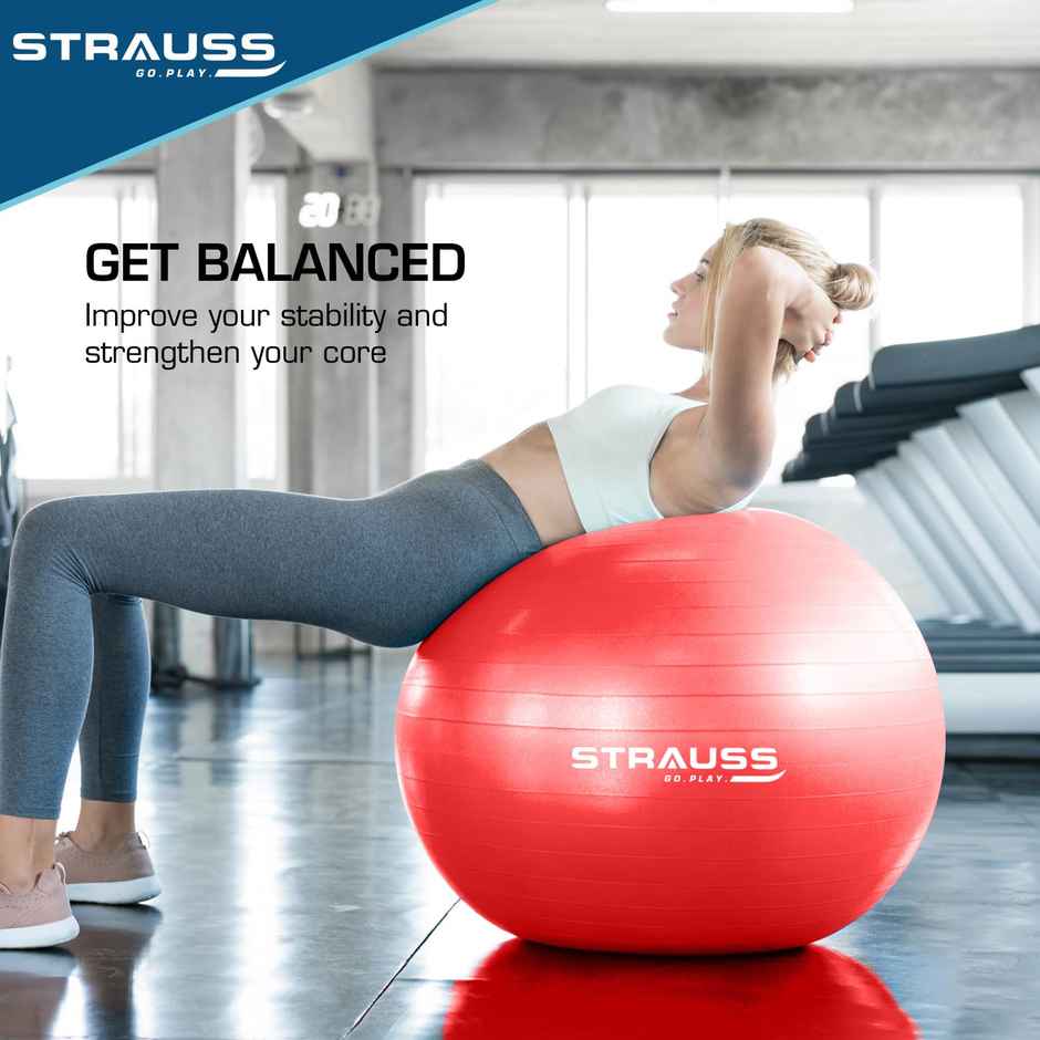 Strauss Rubber Anti-burst Gym Ball | Round Shape | 55 Cm | Red