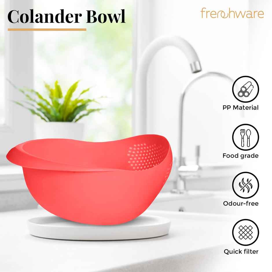 Frenchware Plastic Colander Bowl, Food-Grade Plastic, BPA-Free, Dishwasher-Safe - Red