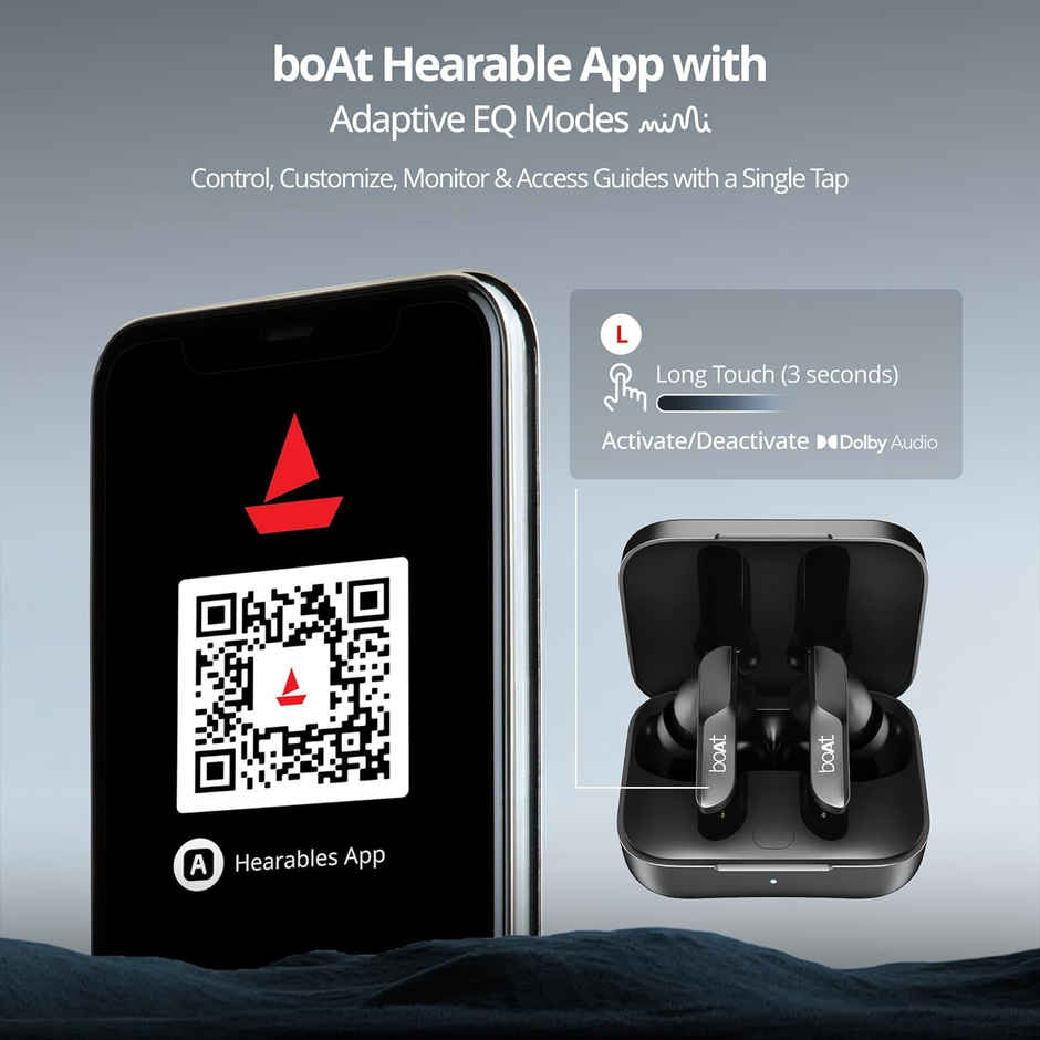 boAt Airdopes 800 TWS Earbuds, Dolby Audio, Adaptive EQ by Mimi, 4Mics AI ENx, App Support, Fast Charge, Low Latency, IPX5, v5.3 Bluetooth - Interstellar Black