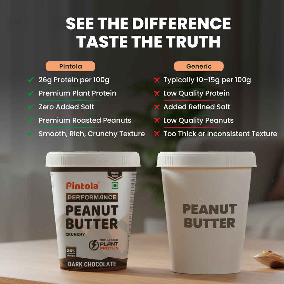 Pintola Dark Chocolate Performance Series Peanut Butter (Crunchy)-VEGan Protein 26% Protein