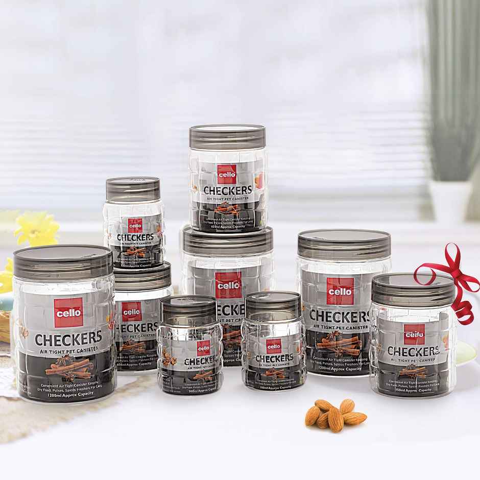 Cello Checkers Pet Plastic Airtight Canister Set of 18 | Food Grade, BPA free (Set of 300+650+1200)x6