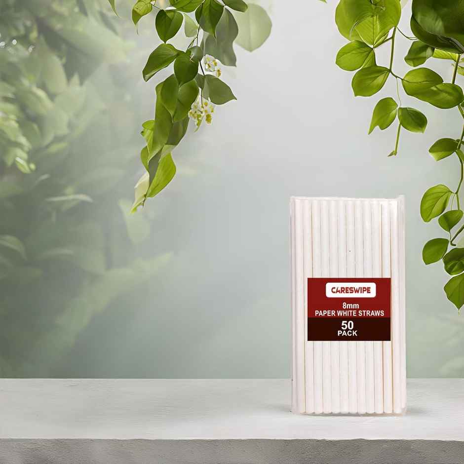 Careswipe White Disposable Paper Straws 8 mm 50 Pcs