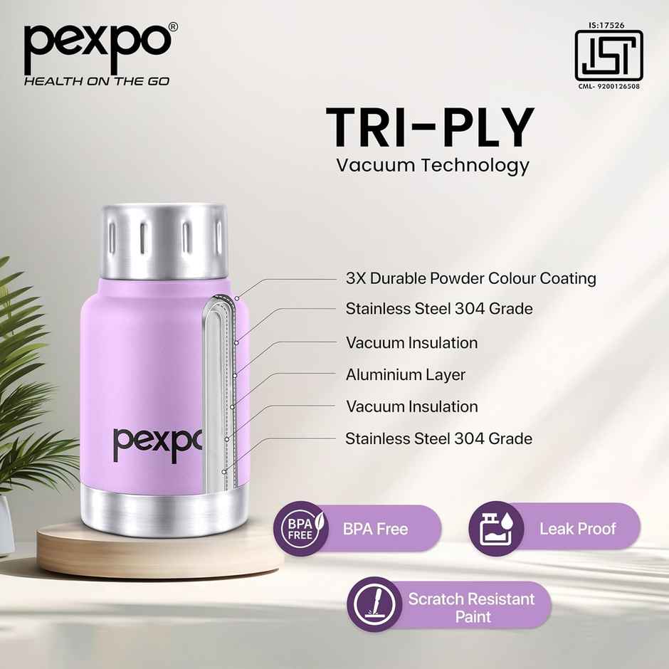 Pexpo Cameo Hot & Cold Stainless Steel Water Bottle | 160 ml | Orchid Purple