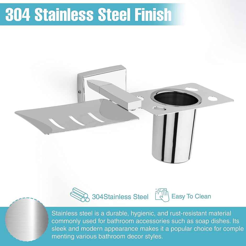 GLOXY Stainless Steel Soap Holder with Glass Wall Mounted Soap Dish Stand for Home Kitchen SS304