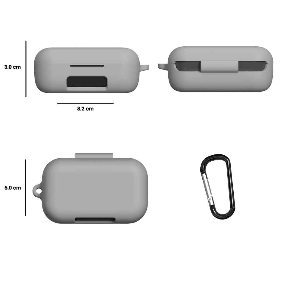 Sounce Earphone Case Cover Compatible with Boult Audio AirBass PowerBuds, Soft Silicone Skin Case Cover Shock-Absorbing Protective Case with Keychain-Grey