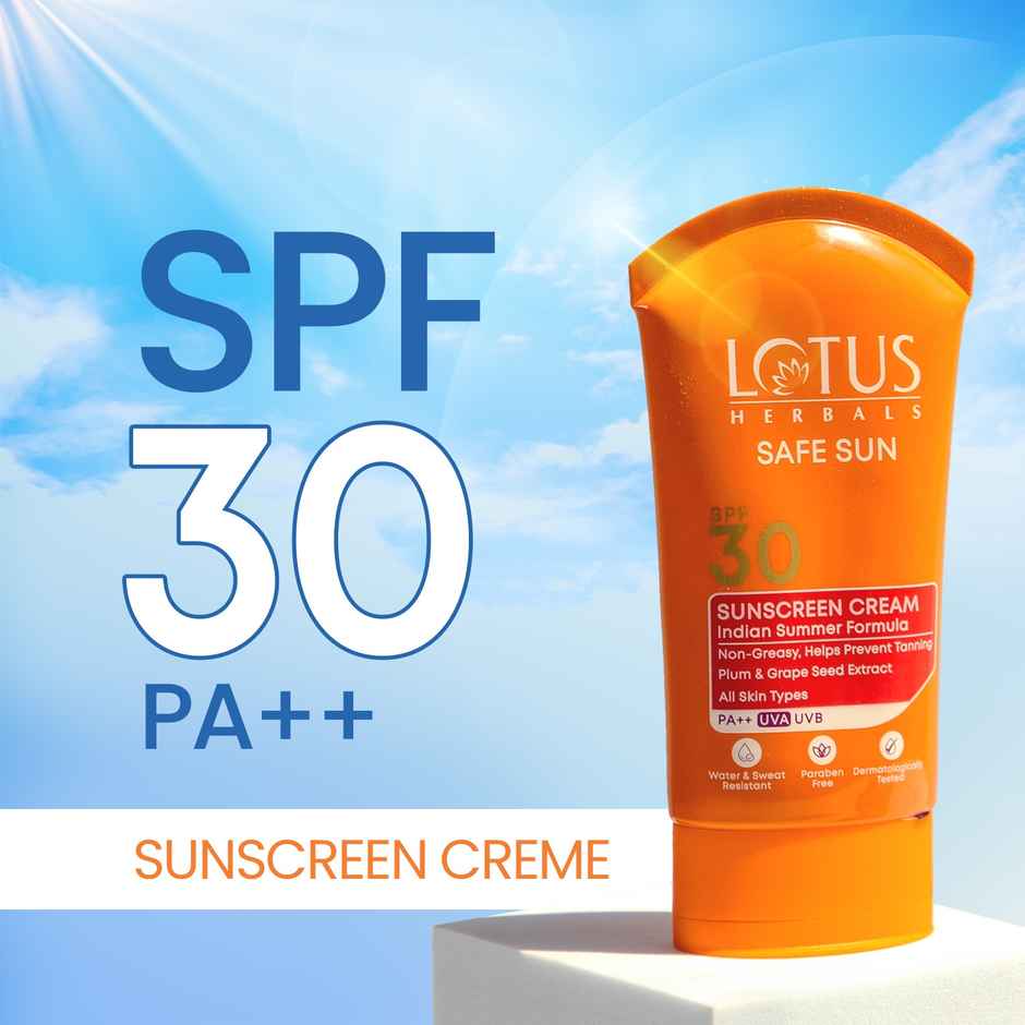 Lotus Herbals Safe Sun Sunscreen Cream Indian Summer Formula SPF 30 PA++ Non-Greasy Sweat & Water Resistant