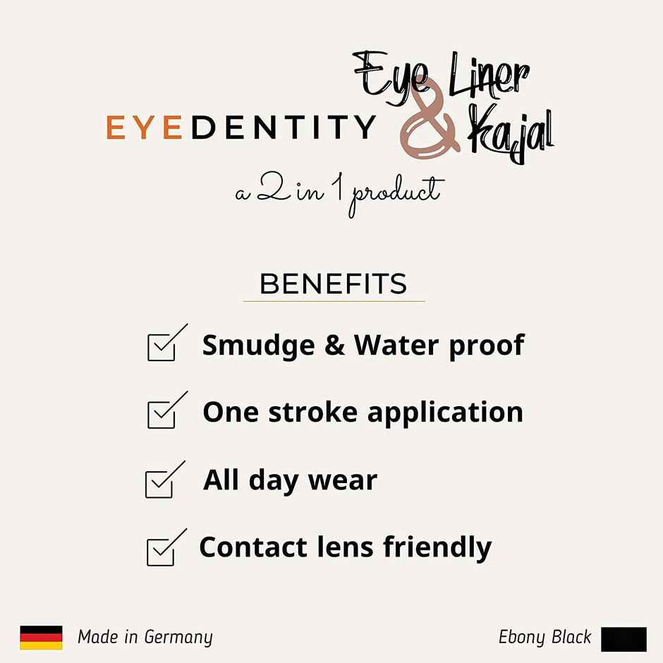 Color Fx Eyedentity 24 hour Long Lasting Waterproof Eyeliner & Kajal - Ebony Black