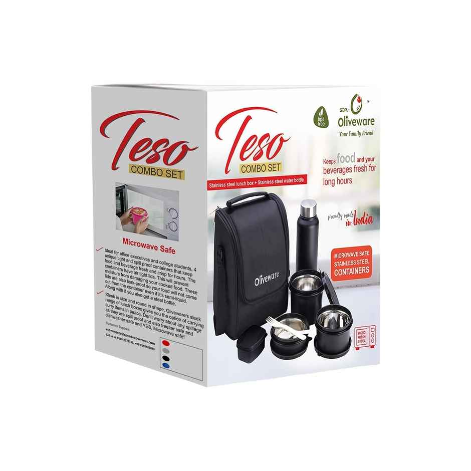 Oliveware Teso Pro Lunch Box With Steel Cutlery - Black