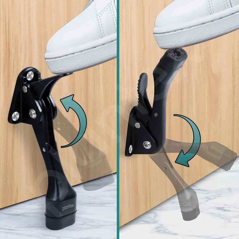 Plantex Hydraulic Door Stopper with Adjustable Height and Rubber Grip - Black Finish