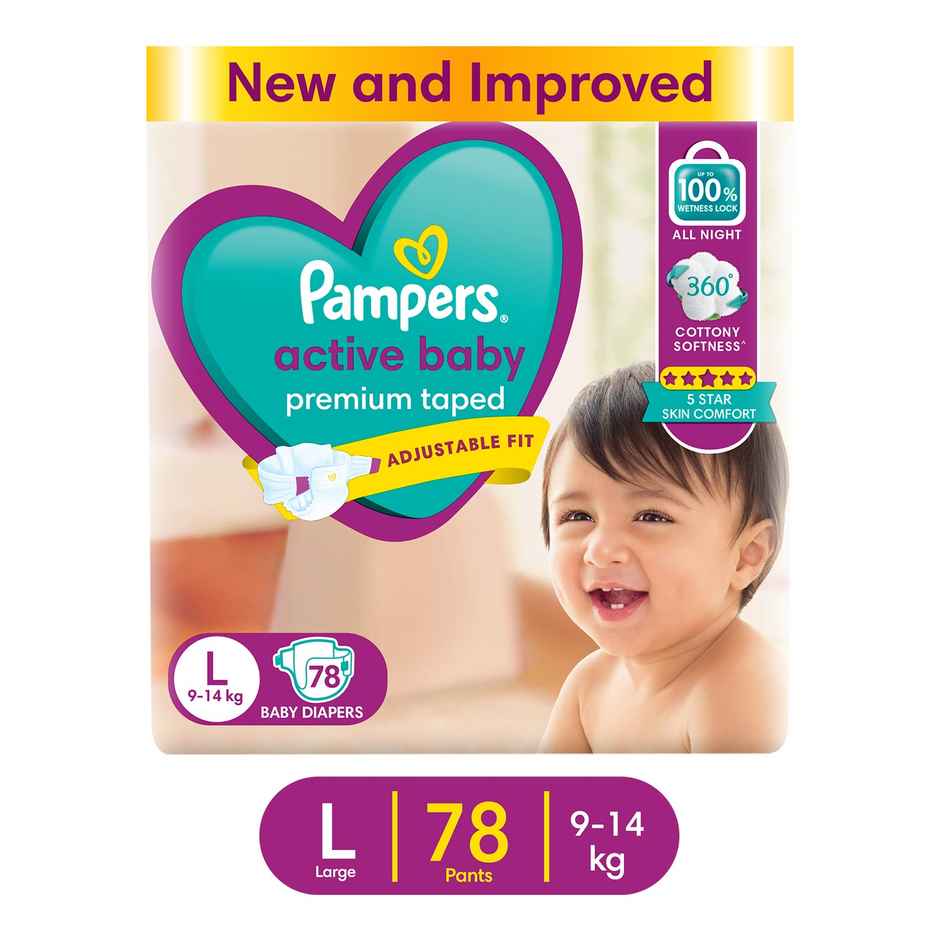 Pampers Active Baby Diapers | Taped Style | L | 78 pcs