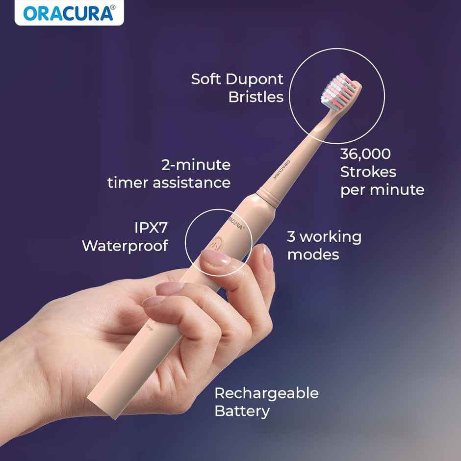 Oracura Sb200 Sonic Lite Rechargeable Electric Toothbrush | Peach
