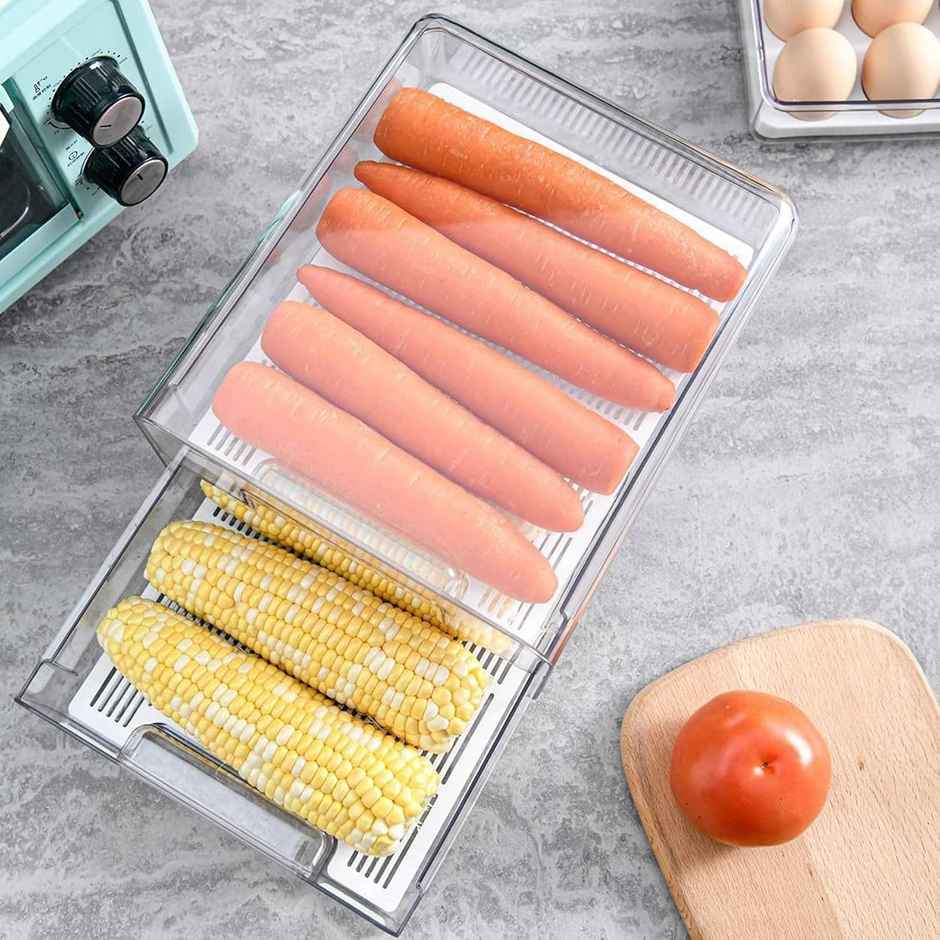New Dawn 1 Box 2 Drawer Stackable Fridge Drawers Vegetable Storage Box For Fridge 4.5Ls