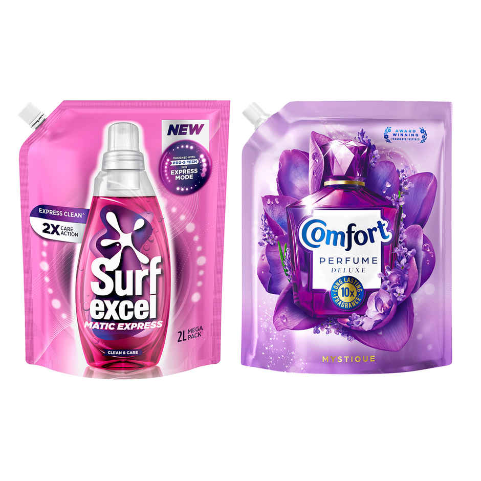 Surf Excel Matic Express Clean & Care (2L) & Comfort Perfume Deluxe Mystique (1.8L) Combo