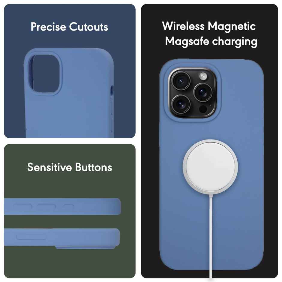 Sprig Designer Back Cover for Apple Iphone 15 Pro Max Liquid Silicone Shock Proof | Denim Blue | MagSafe Compatible