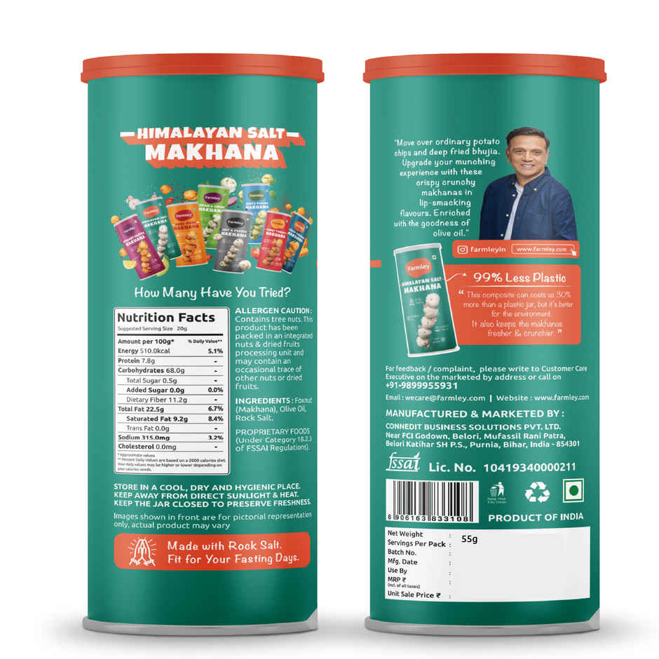 Farmley Himalayan Salted Makhana Roasted In Olive Oil Healthy Snacks