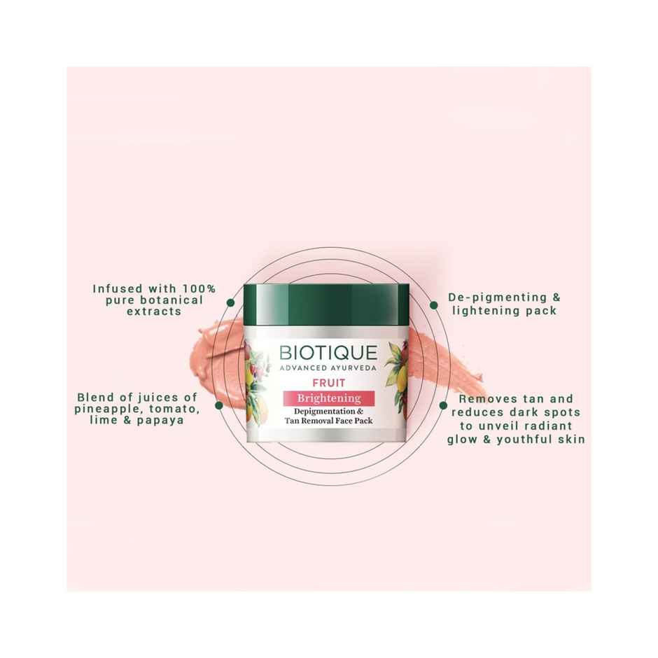 Biotique Fruit Brightening Depigmentation & Tan Removal Face Pack Jar