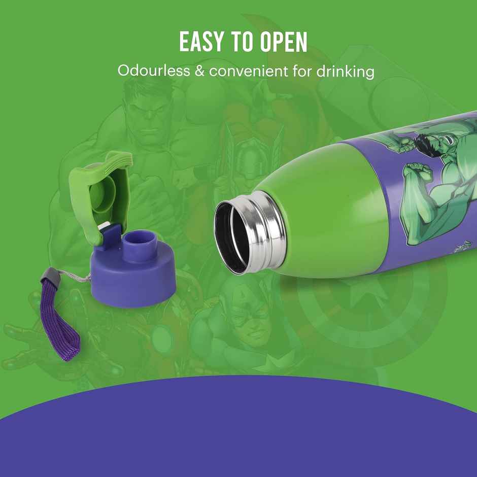 CELLO Kidzbee Uranus 600 Hulk Smash Water Bottle 540ml, Purple | Leakproof Flip Cap Bottle