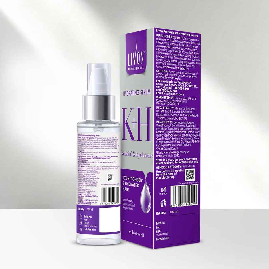 Livon Professional Hydrating Serum for Women & Men | With Keratin, Hyaluronic & Olive Oil