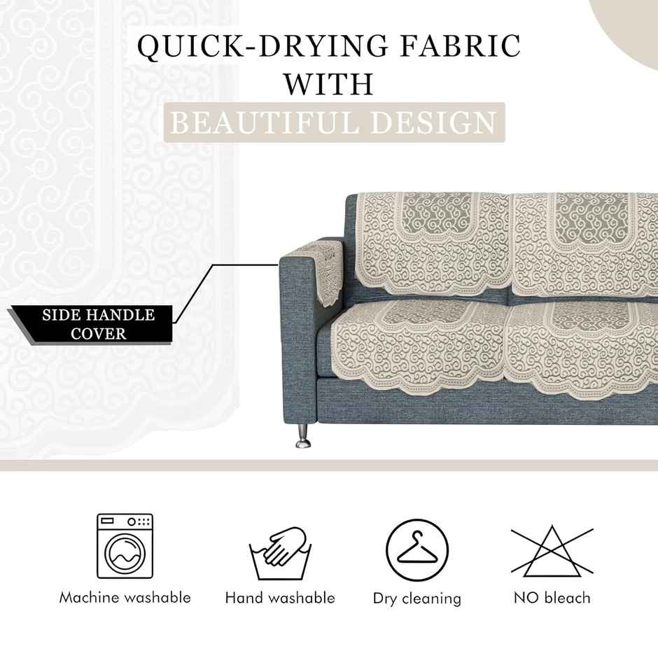 Kuber Industries Zig Zag Printed Net 5 Seater Sofa Cover with Arms Cover for Hall|Cream