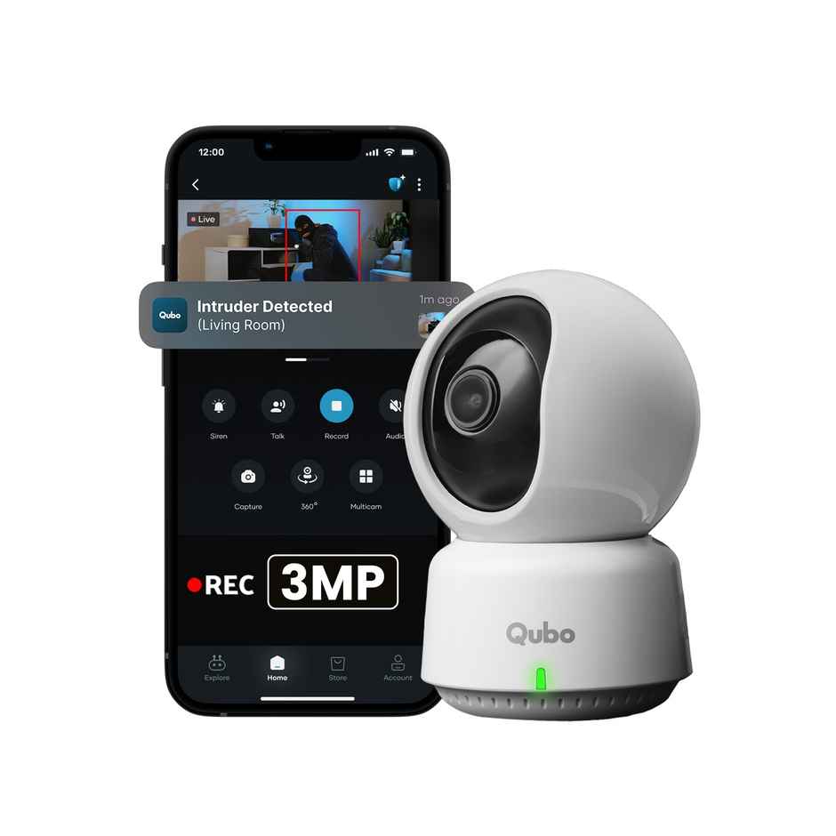Qubo Smart Cam 360 | 3MP | 2K Resolution|Wi-Fi CCTV Indoor Security Camera from Hero Group