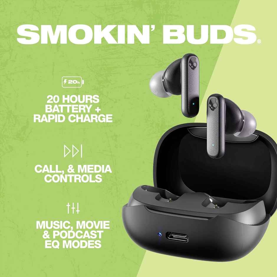 Skullcandy Smokin Bud In-Ear Wireless Earbuds,20 Hr Battery,Works With Bluetooth Devices - Black