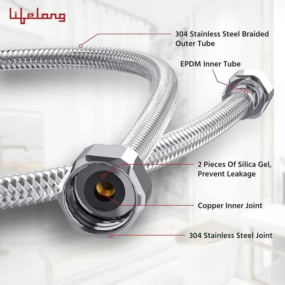 Lifelong LLBACP01, 304 Grade Braided Stainless Steel Connection Geyser Pipe - 18 Inches