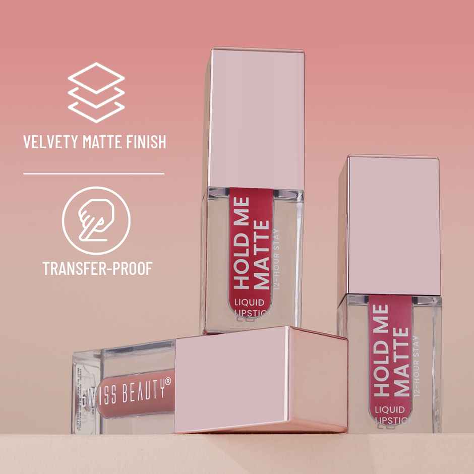 Swiss Beauty Tri-Matte Lipstick |Waterproof & Transfer-proof | Vitamin E & Apricot Oil