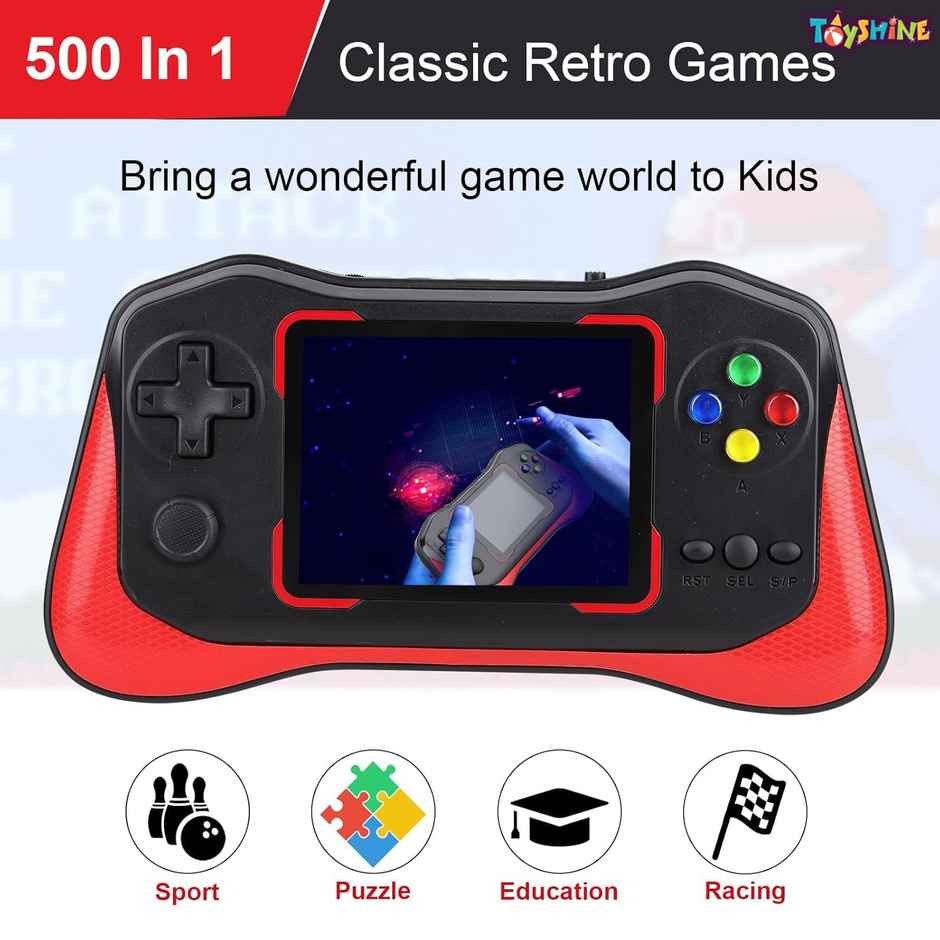 Toyshine Handheld Game Console with 500 Games | 3.5 Inch Screen | Rechargeable Battery - Black