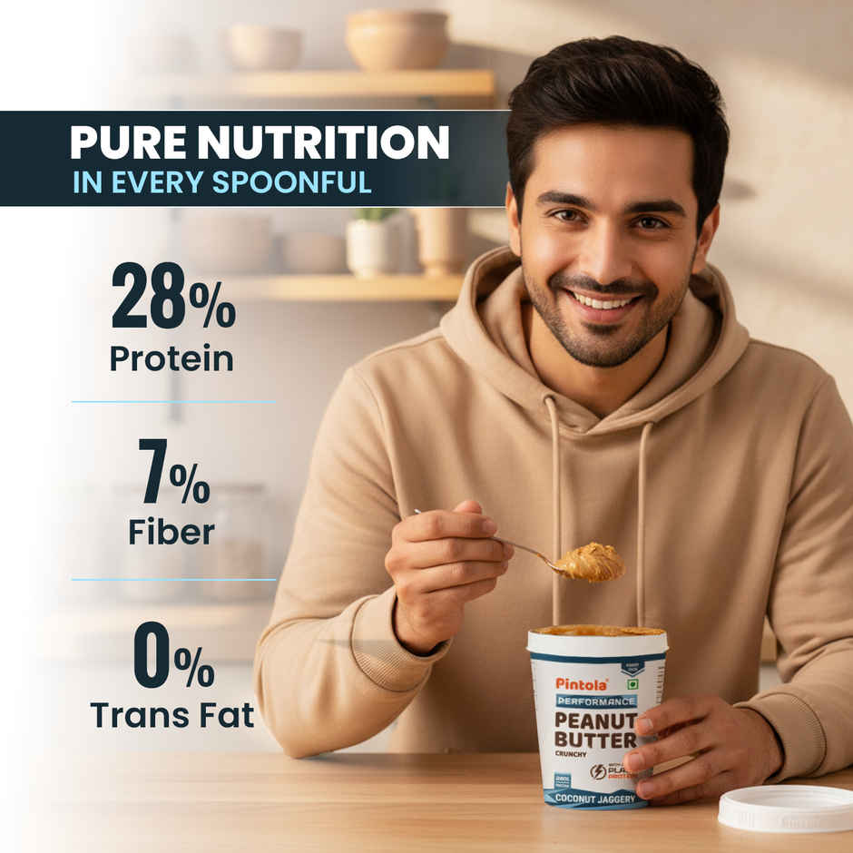 Pintola Coconut Jaggery Performance Series Peanut Butter (Crunchy) VEGan Protein 28% Protein