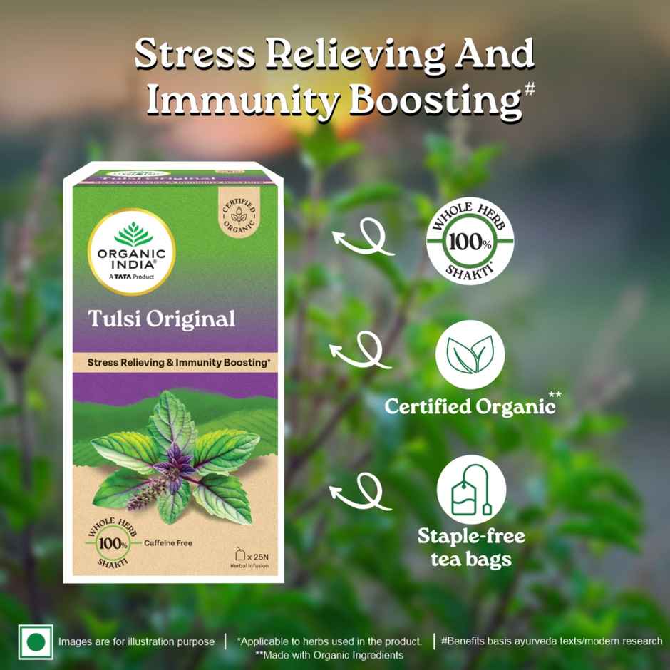 A TATA Product - Organic India Tulsi Original - 25 Tea Bags, Rich in Antioxidants, Staple-Free Bag