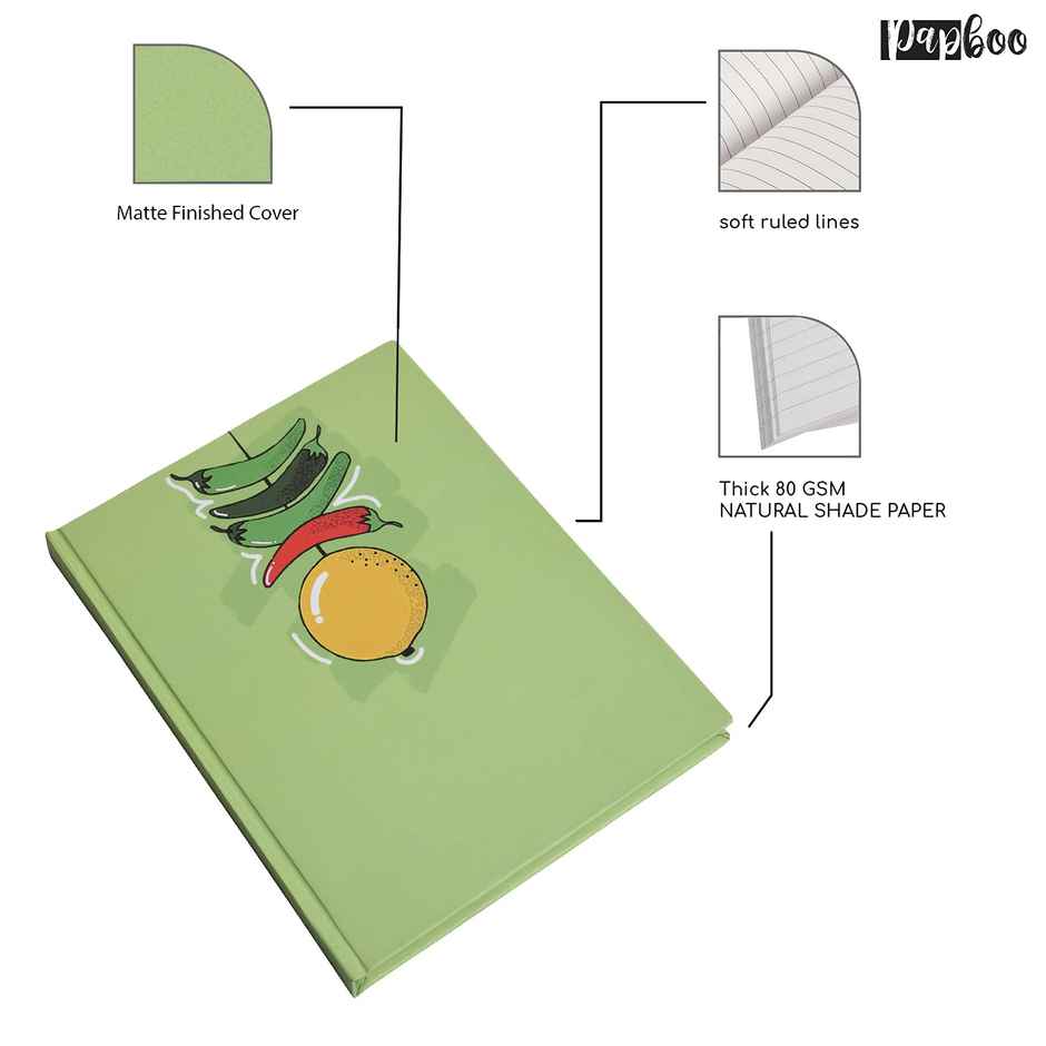 Papboo Hardboundnotebook Diary, (22 X 17.5 Cm, 80 Gsm, 140 Single Ruled Pages - Nimbu Mirchi