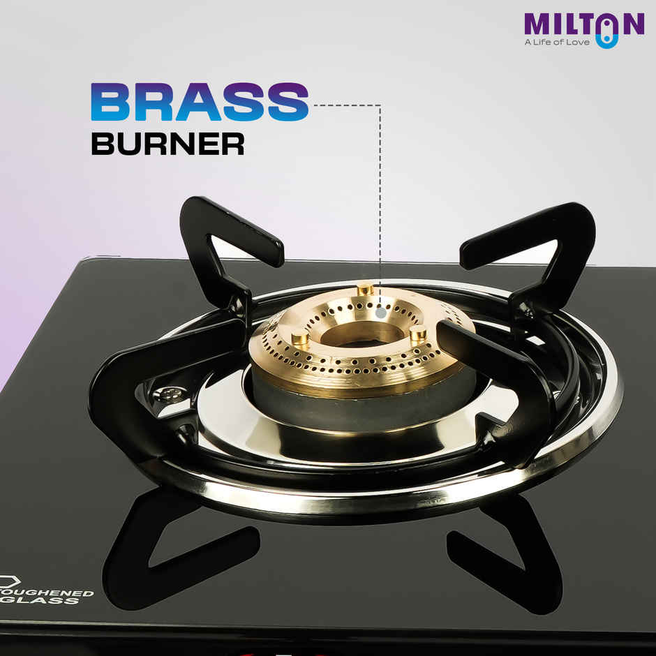 Milton Premium 2 Burner Black Manual Ignition LPG Glass Top Gas Stove, | ISI Certified