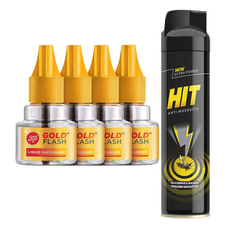 Hit Flying Mosquito & Insect Killer Spray (700ml) & Good Knight Flash Liquid Vapourizer Mosquito Repellent Refill (180ml) Combo