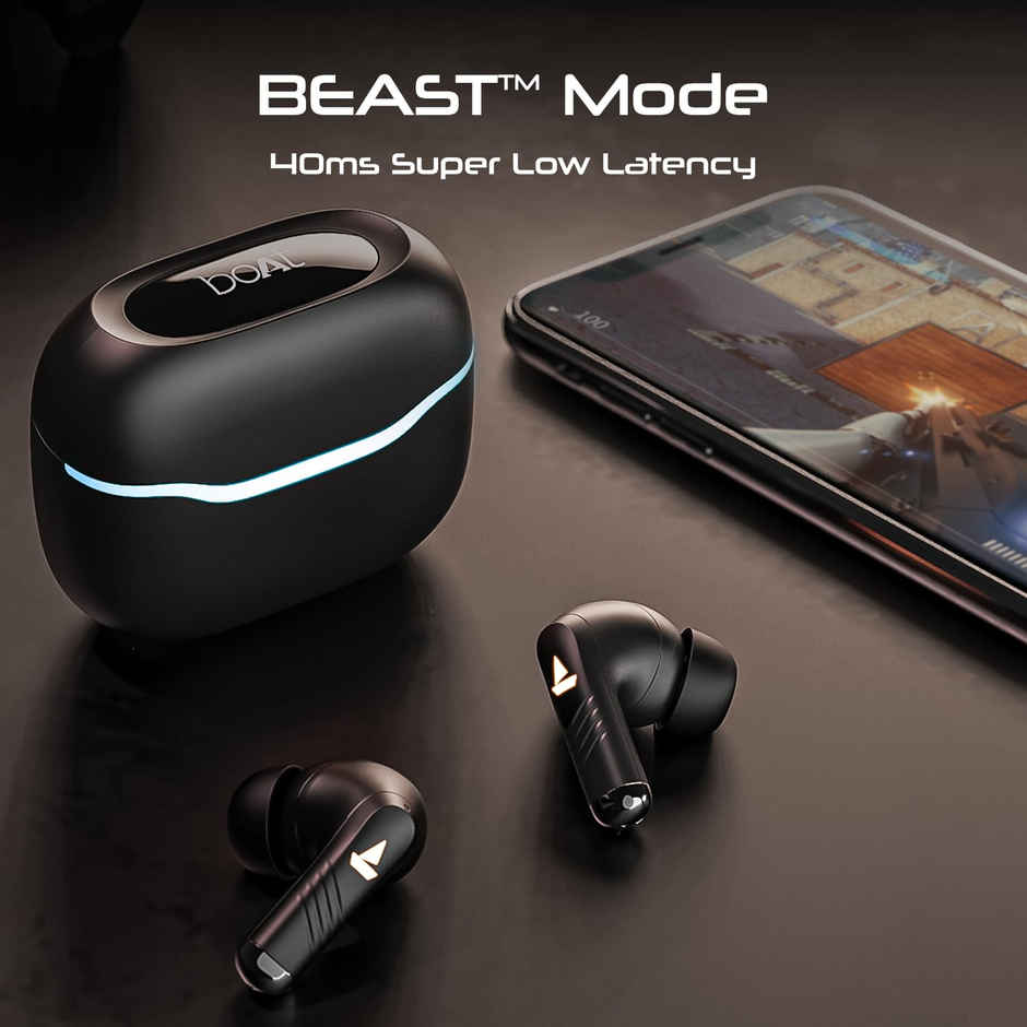 boAt Immortal 125 TWS Earbuds for Gaming w/ 40H Playtime, BEAST Mode & RGB LEDs (Black Sabre)