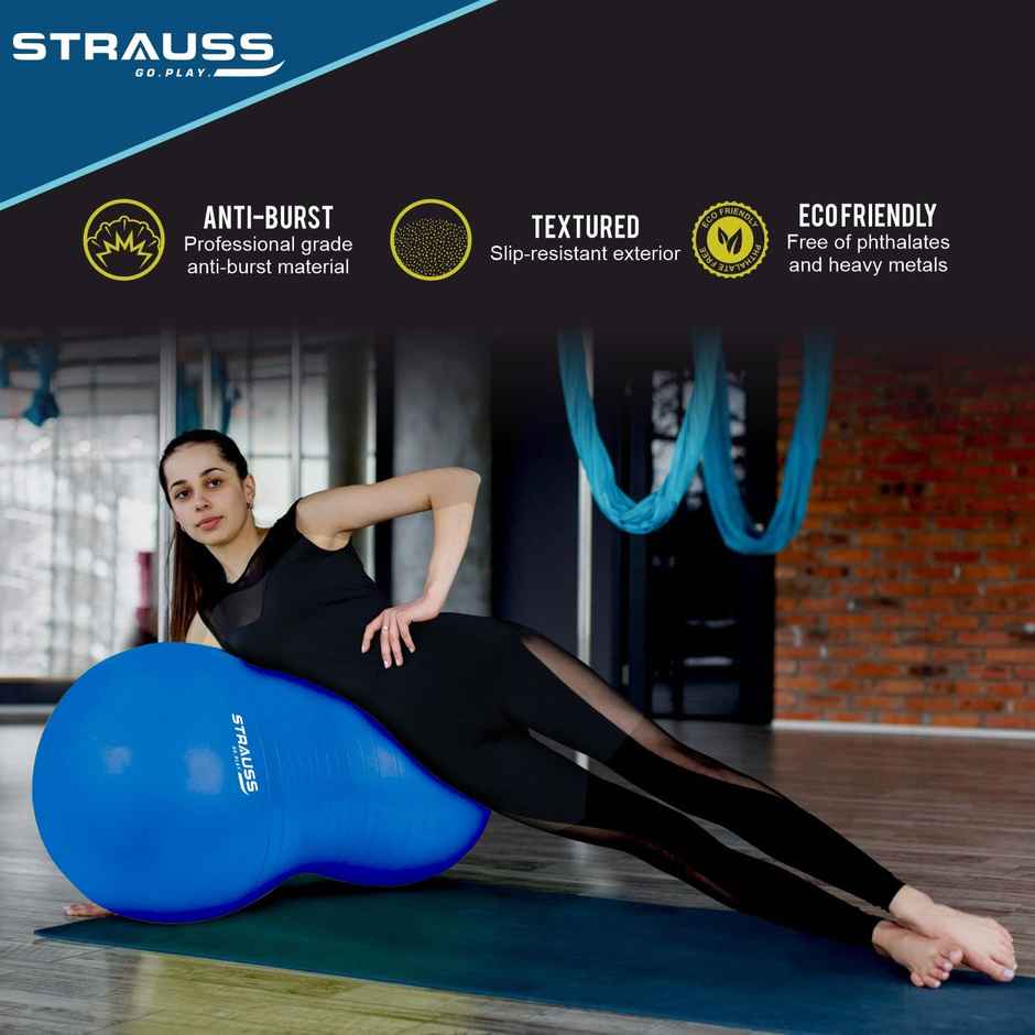 Strauss Rubber Anti-burst Gym Ball | Peanut Shape | 95x45 Cm | Blue