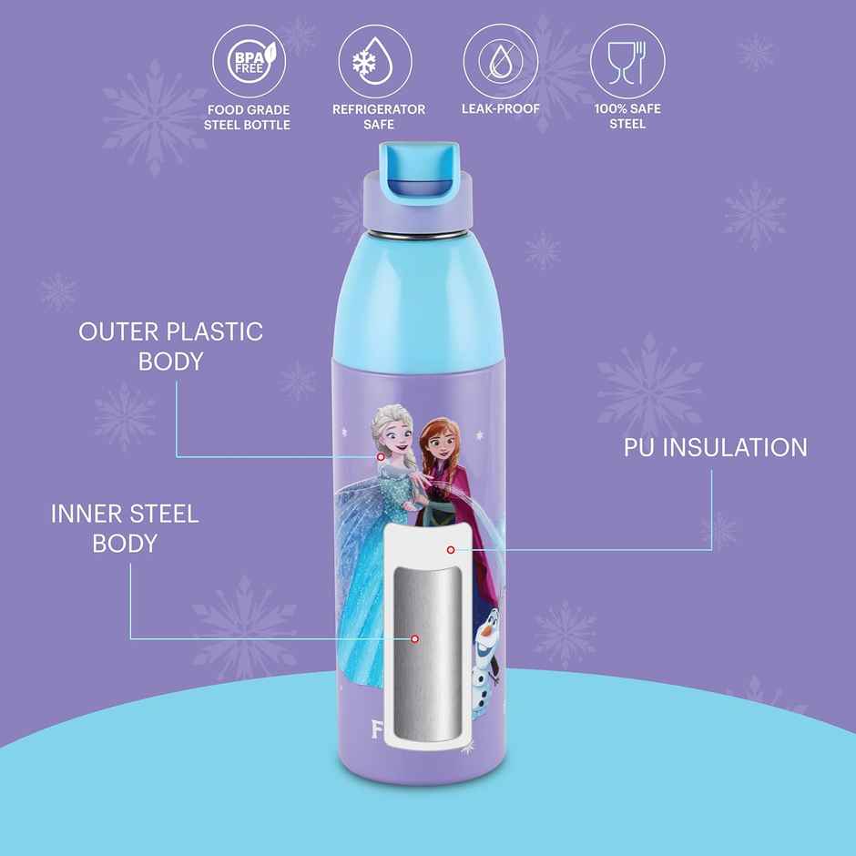 CELLO Kidzbee Uranus 600 Frozen Trio Print Water Bottle 540ml, Blue | Leakproof Flip Cap
