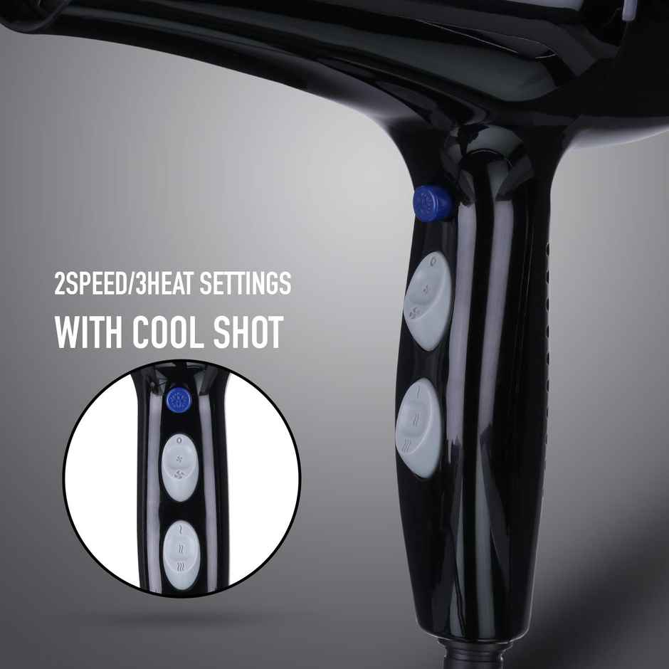 Ikonic 2500+ Professional Hair Dryer, Black, 2500W, 2 Speed & 3 Heat Settings with Cool Shot